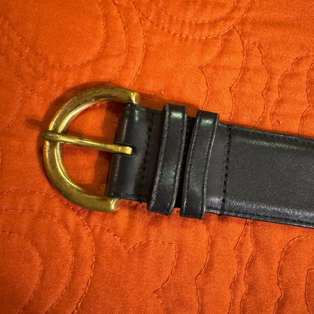 Elegant Coach Black Leather Belt with Gold Buckle
